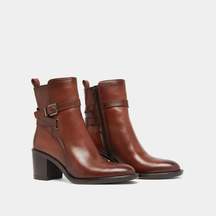 Women Heeled Ankle Boots And Buckles Cognac JONAK Ankle Boots Lowboots