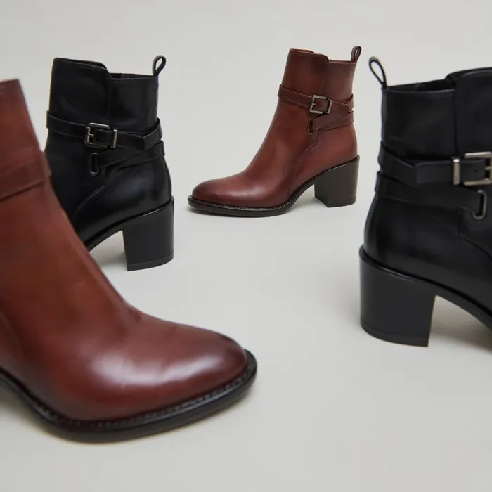 Women Heeled Ankle Boots And Buckles Cognac JONAK Ankle Boots Lowboots