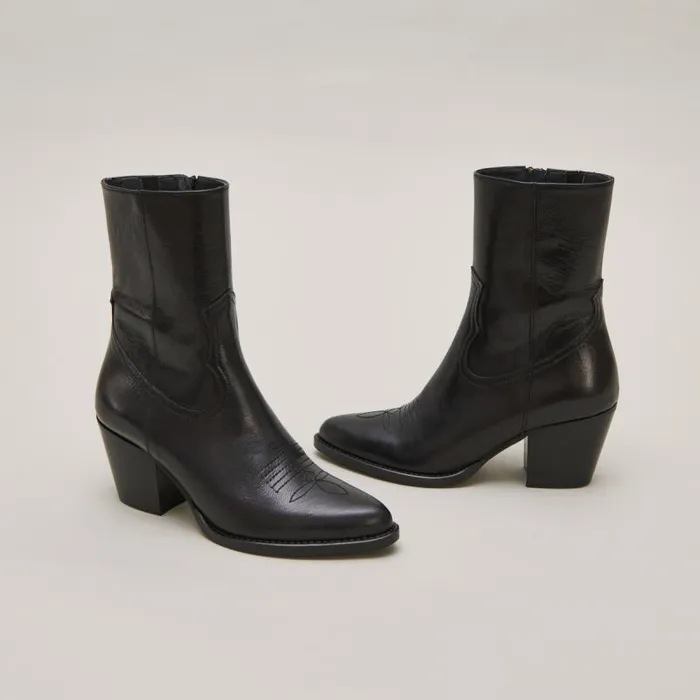 Women Heeled Boots With Topstitch Black JONAK Ankle Boots Lowboots