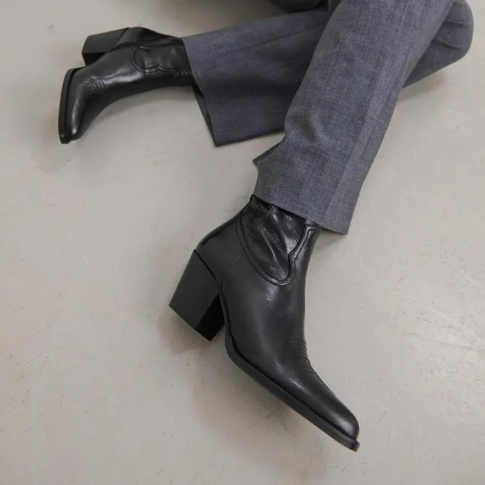 Women Heeled Boots With Topstitch Black JONAK Ankle Boots Lowboots