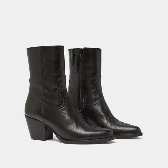 Women Heeled Boots With Topstitch Black JONAK Ankle Boots Lowboots