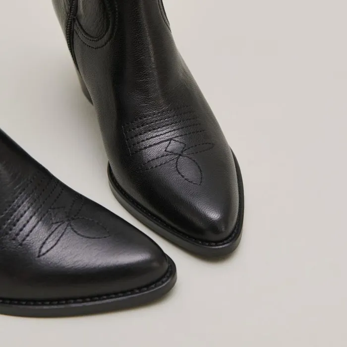 Women Heeled Boots With Topstitch Black JONAK Ankle Boots Lowboots