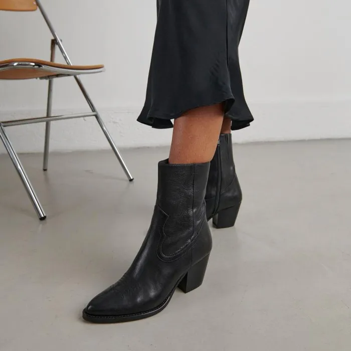 Women Heeled Boots With Topstitch Black JONAK Ankle Boots Lowboots