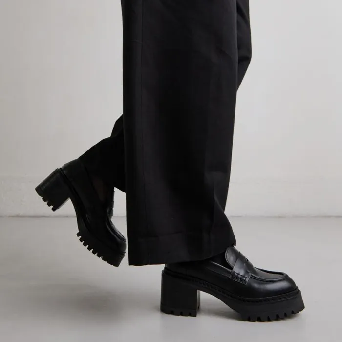 Women Heeled Loafers With Notched Soles Black JONAK Loafers