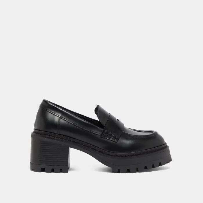 Women Heeled Loafers With Notched Soles Black JONAK Loafers
