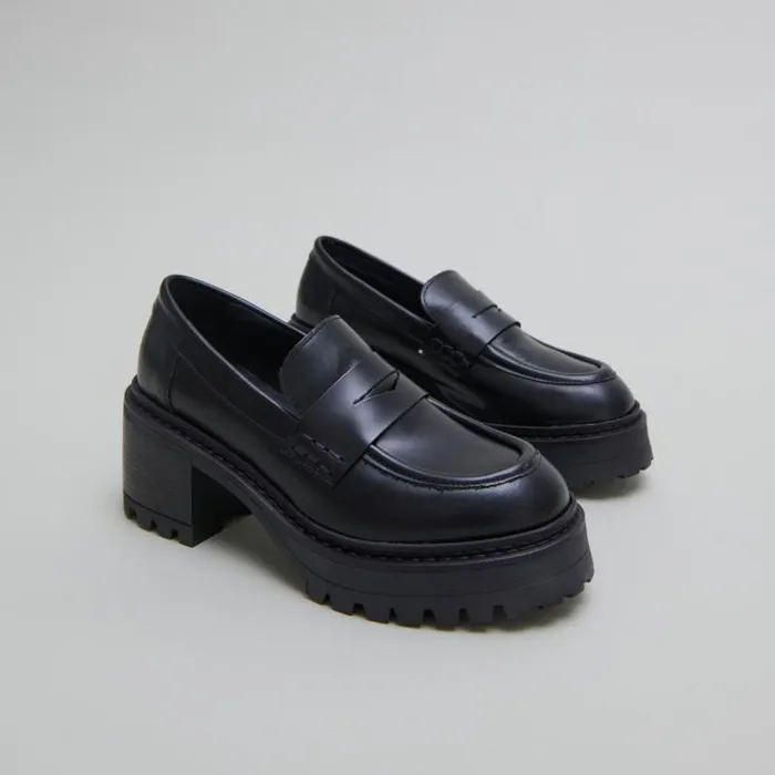 Women Heeled Loafers With Notched Soles Black JONAK Loafers