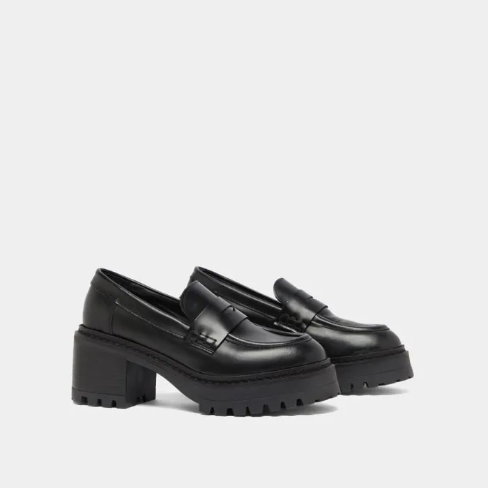 Women Heeled Loafers With Notched Soles Black JONAK Loafers