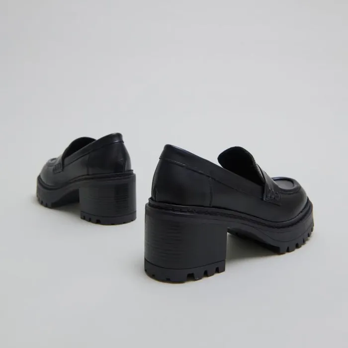 Women Heeled Loafers With Notched Soles Black JONAK Loafers