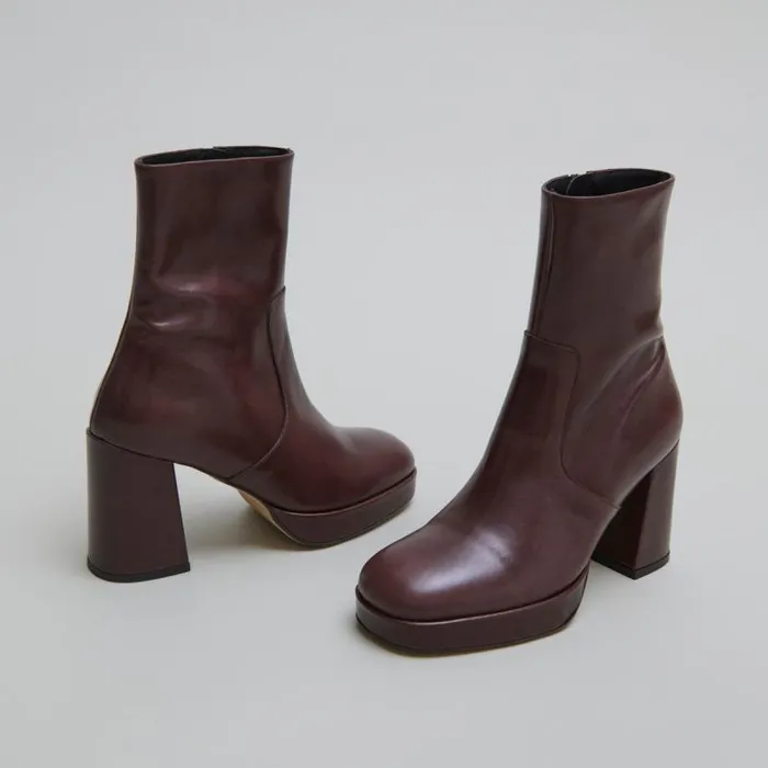 Women Heeled Lowboots With Square Toes Dark Brown JONAK Ankle Boots Lowboots
