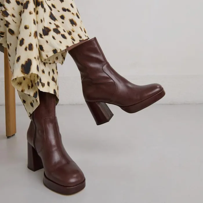 Women Heeled Lowboots With Square Toes Dark Brown JONAK Ankle Boots Lowboots