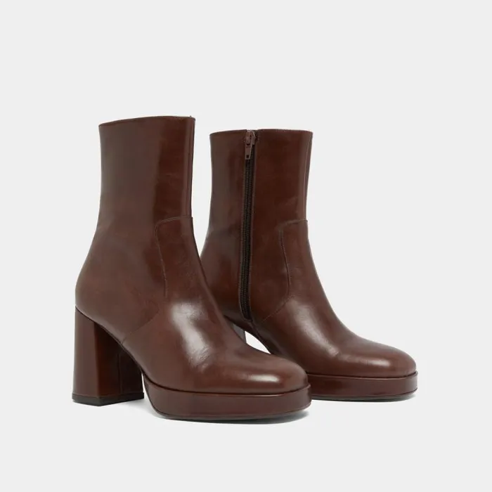 Women Heeled Lowboots With Square Toes Dark Brown JONAK Ankle Boots Lowboots