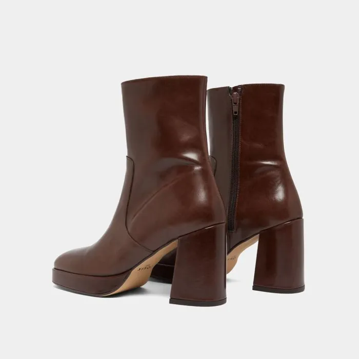 Women Heeled Lowboots With Square Toes Dark Brown JONAK Ankle Boots Lowboots