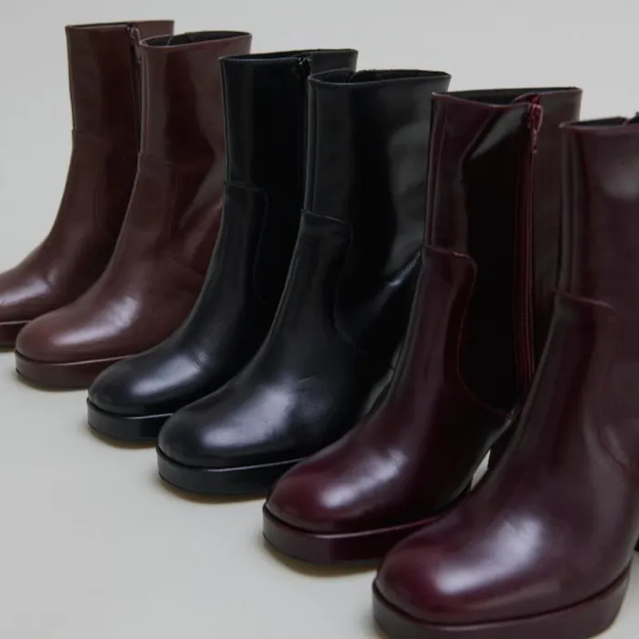 Women Heeled Lowboots With Square Toes Dark Brown JONAK Ankle Boots Lowboots