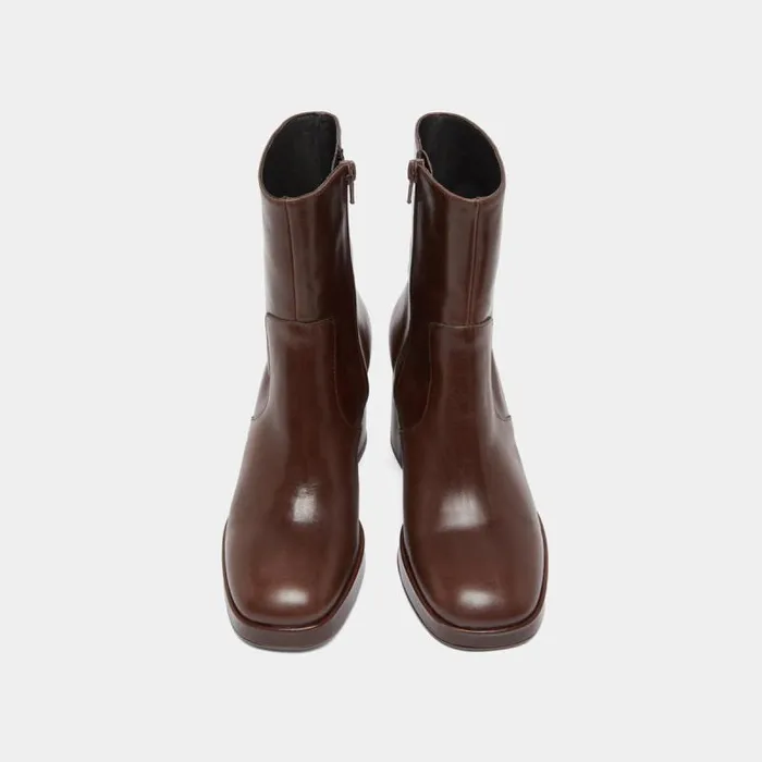 Women Heeled Lowboots With Square Toes Dark Brown JONAK Ankle Boots Lowboots