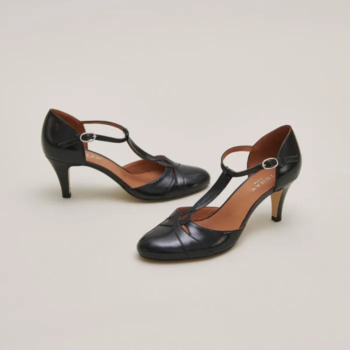 Women Heeled Mary Janes And Adjustable Buckles Black JONAK Babies Saloms