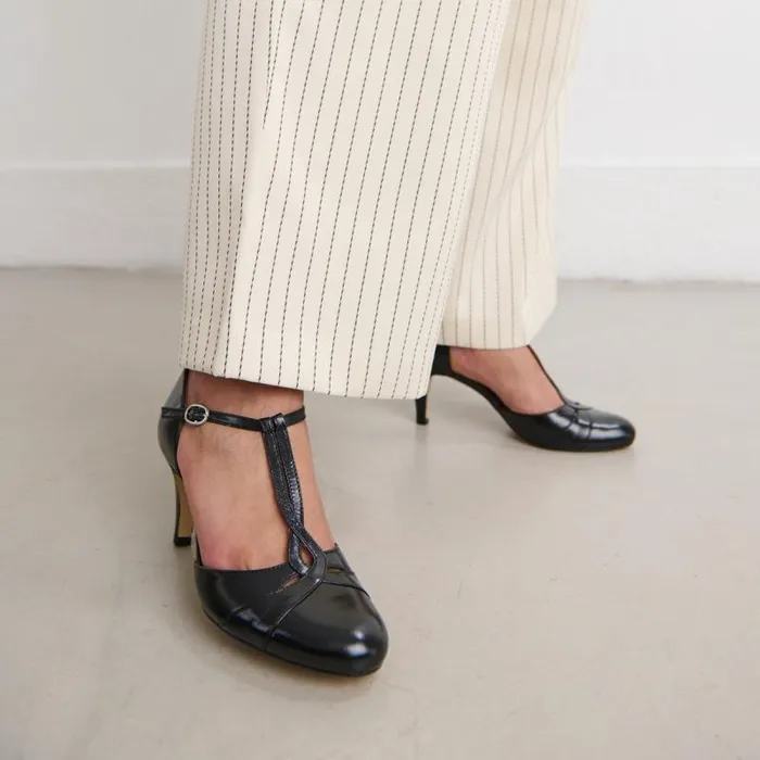 Women Heeled Mary Janes And Adjustable Buckles Black JONAK Babies Saloms
