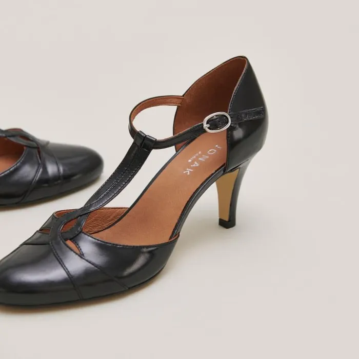 Women Heeled Mary Janes And Adjustable Buckles Black JONAK Babies Saloms