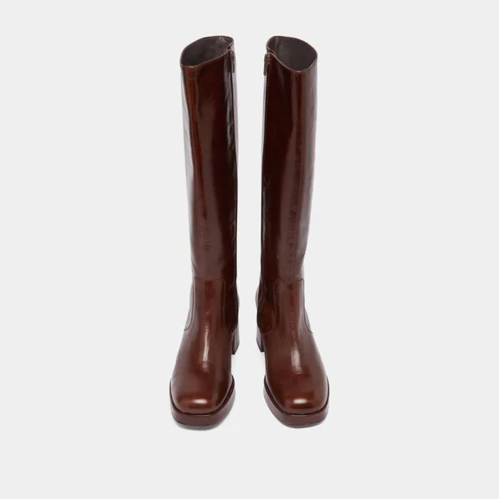 Women Heeled Platform Boots Brown JONAK Boots Thighhigh Boots