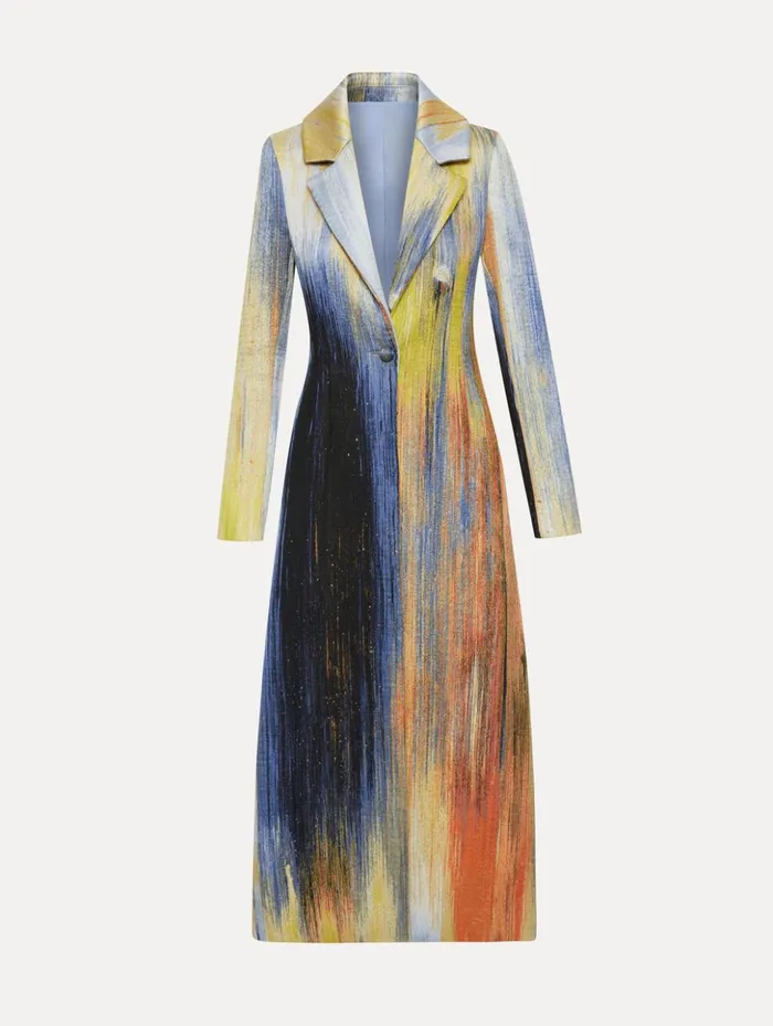Women Jackets and Coats Oscar De La Renta Abstract Brushstroke Jacquard Coat Calendula Multi
