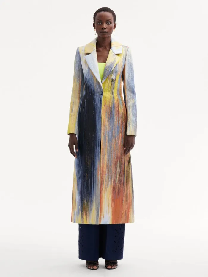 Women Jackets and Coats Oscar De La Renta Abstract Brushstroke Jacquard Coat Calendula Multi Women Jackets and Coats Oscar De La Renta Abstract Brushstroke Jacquard Coat Calendula Multi