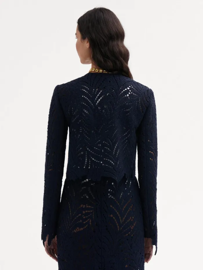 Women Jackets and Coats Oscar De La Renta Fern Cutout Tweed Jacket Navy