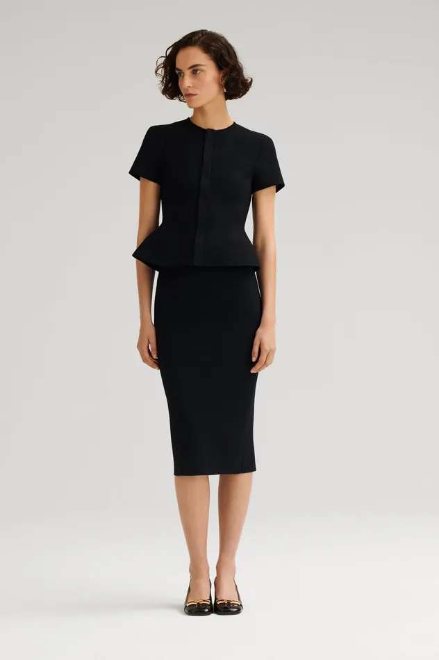 Women Jackets Scanlan Theodore CREPE KNIT SHORT SLEEVE PEPLUM JACKET BLACK