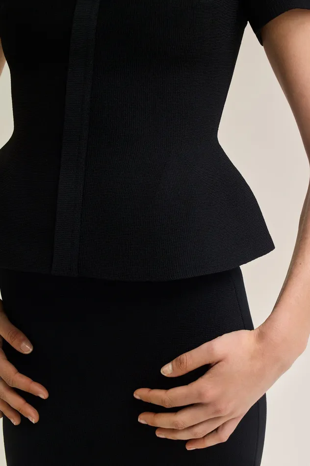 Women Jackets Scanlan Theodore CREPE KNIT SHORT SLEEVE PEPLUM JACKET BLACK Women Jackets Scanlan Theodore CREPE KNIT SHORT SLEEVE PEPLUM JACKET BLACK