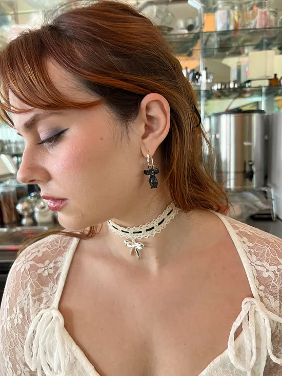 Women Jewelry Lisa Says Gah Glass Rat Hoops Black White