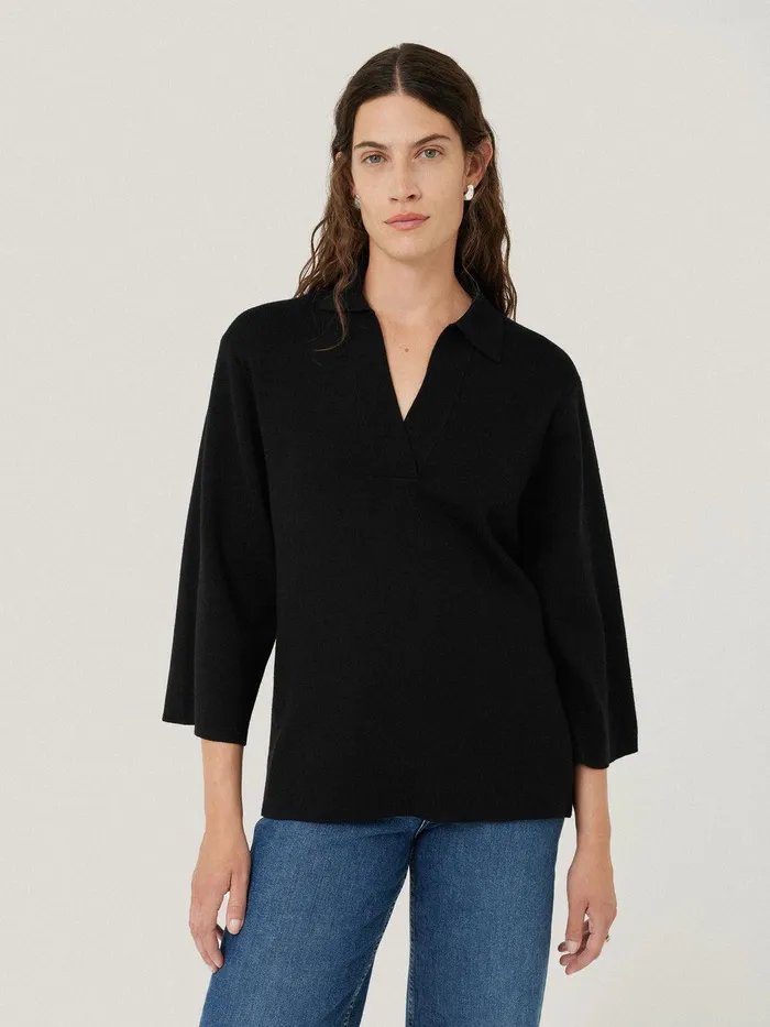 Women Knitted Kaftan Top Black Jigsaw Shirts and Tops