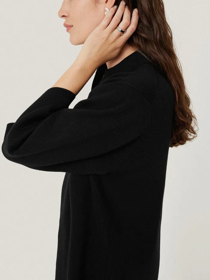 Women Knitted Kaftan Top Black Jigsaw Shirts and Tops