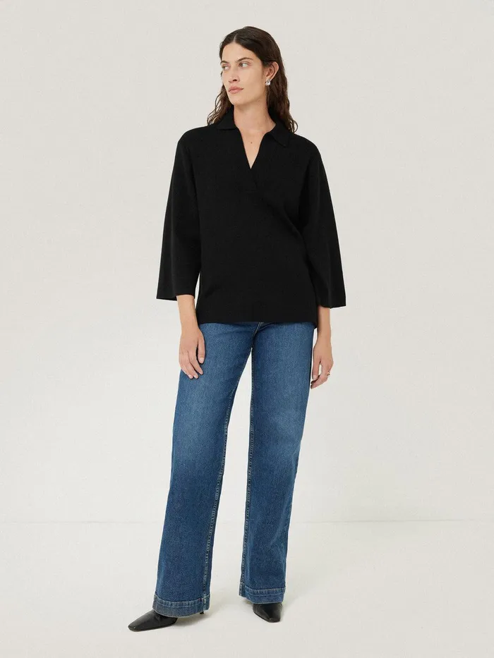 Women Knitted Kaftan Top Black Jigsaw Shirts and Tops