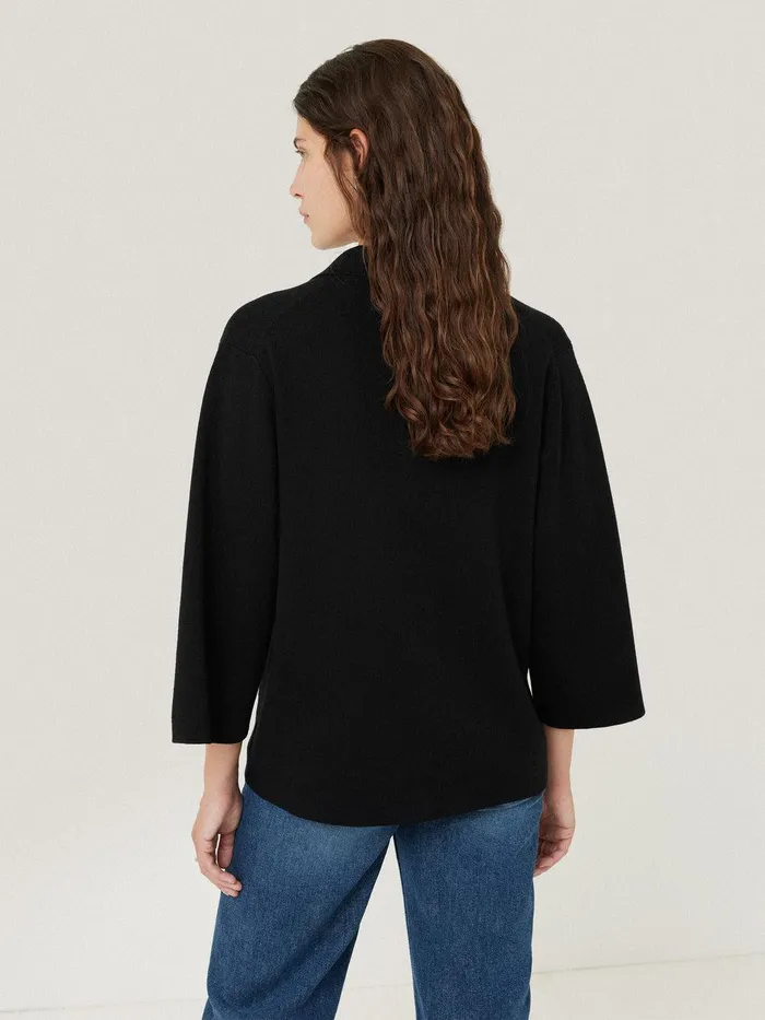 Women Knitted Kaftan Top Black Jigsaw Shirts and Tops