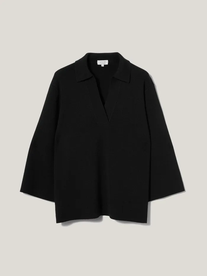 Women Knitted Kaftan Top Black Jigsaw Shirts and Tops
