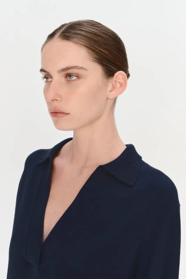 Women Knitwear Jonathan Simkhai Long Sleeve Polo Blue Long Sleeve VNeck Polo Women Knitwear Jonathan Simkhai Long Sleeve Polo Blue Long Sleeve VNeck Polo