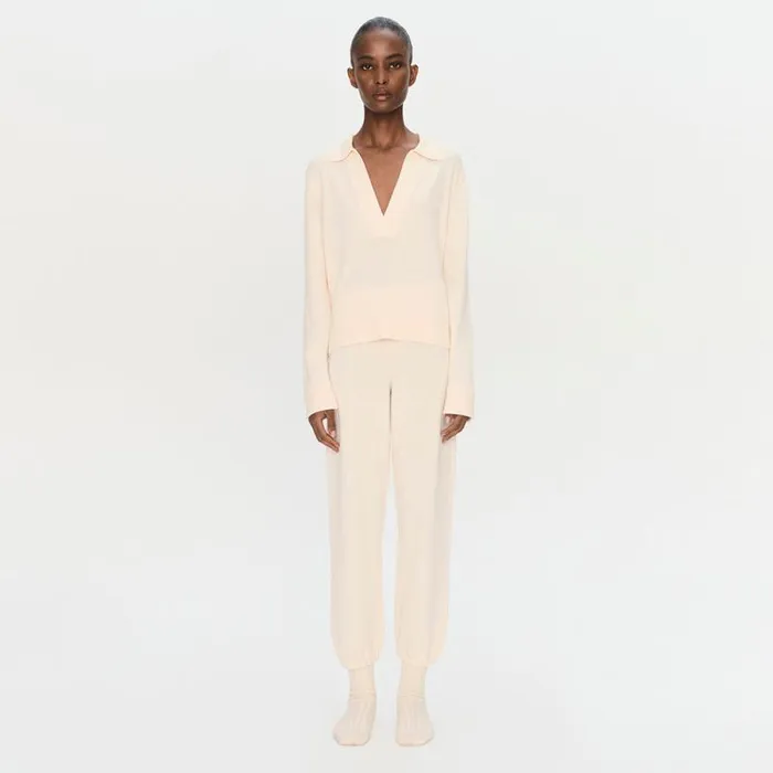 Women Knitwear Jonathan Simkhai Long Sleeve Polo Ivory Long Sleeve VNeck Polo