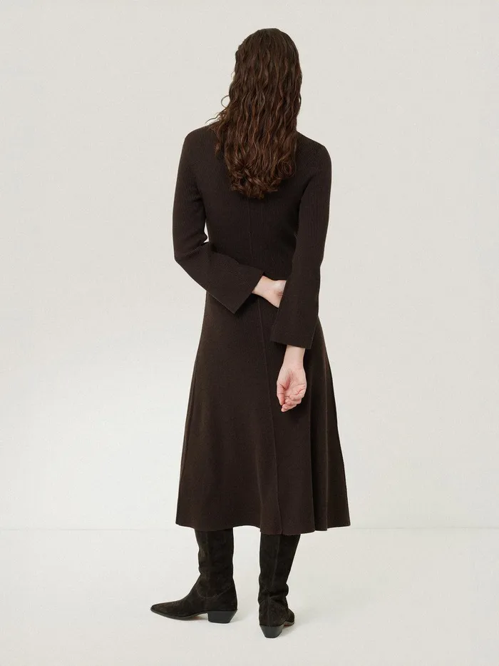 Women Lattice Trim Knitted Dress Brown Jigsaw Dresses and Jumpsuits