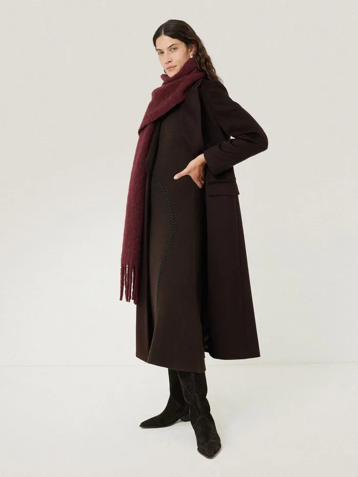 Women Lattice Trim Knitted Dress Brown Jigsaw Dresses and Jumpsuits