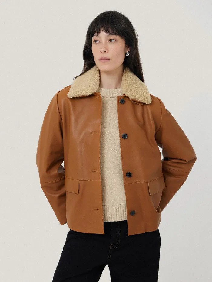 Women Leather Cropped Jacket Ginger Jigsaw Leather