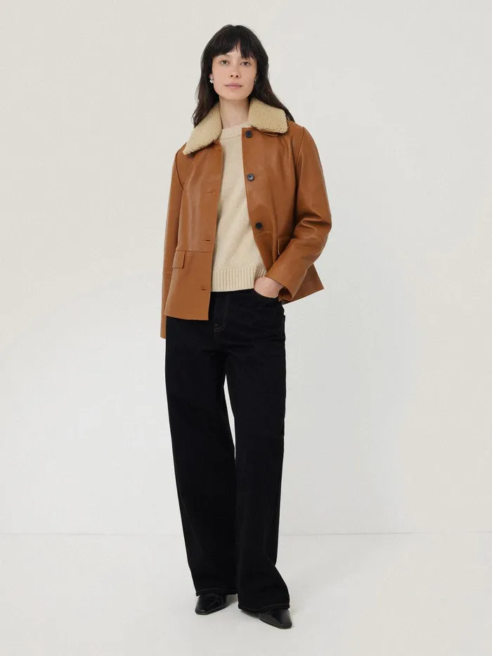 Women Leather Cropped Jacket Ginger Jigsaw Leather