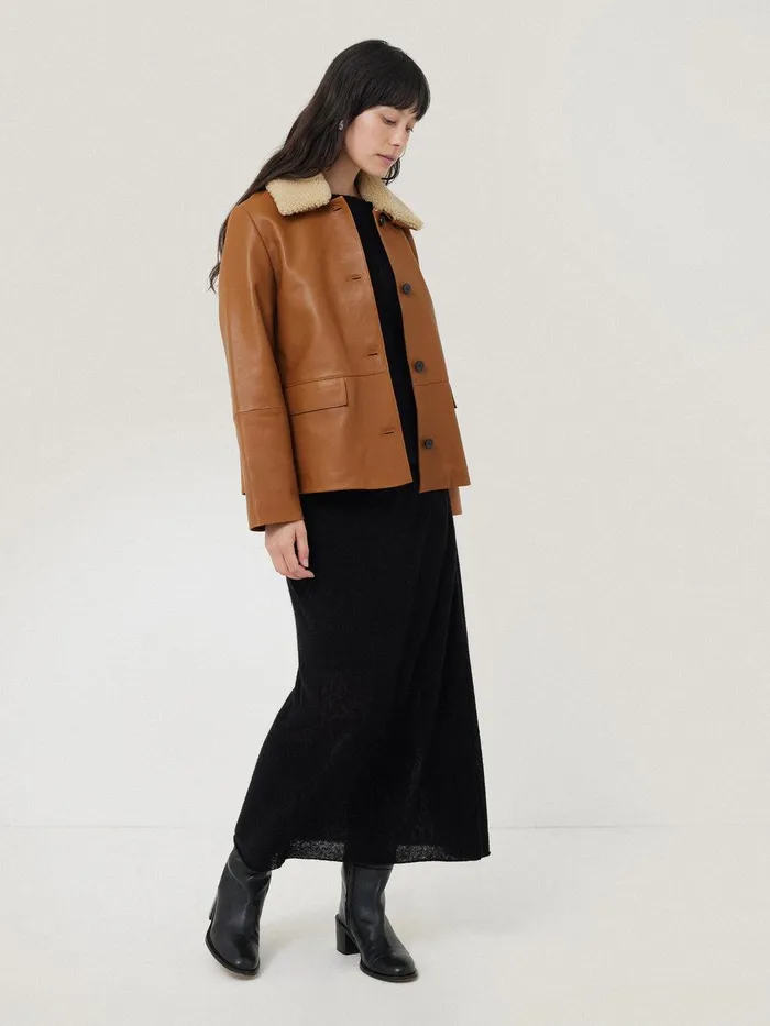 Women Leather Cropped Jacket Ginger Jigsaw Leather