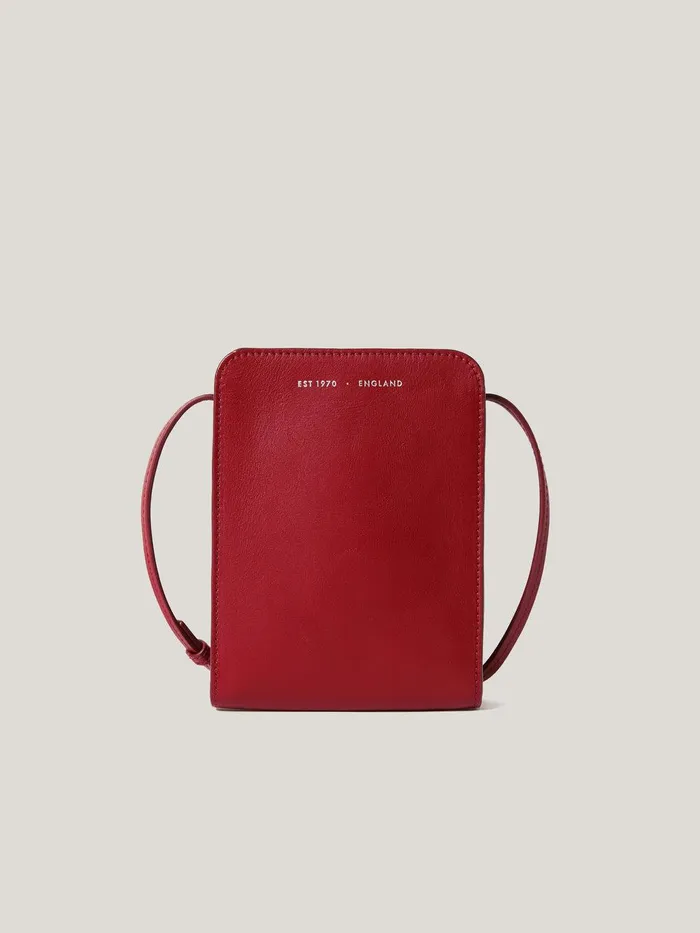 Women Leather Crossbody Phone Bag Red Jigsaw Leather