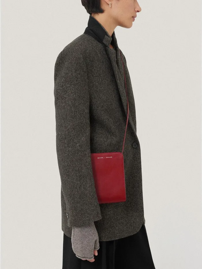 Women Leather Crossbody Phone Bag Red Jigsaw Leather