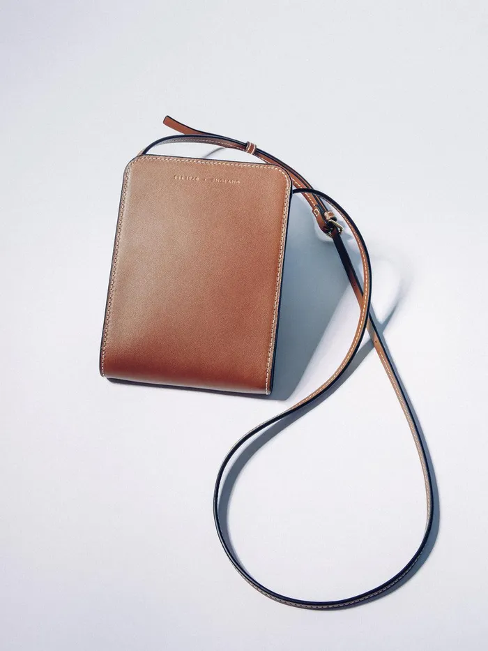 Women Leather Crossbody Phone Bag Tan Jigsaw Leather