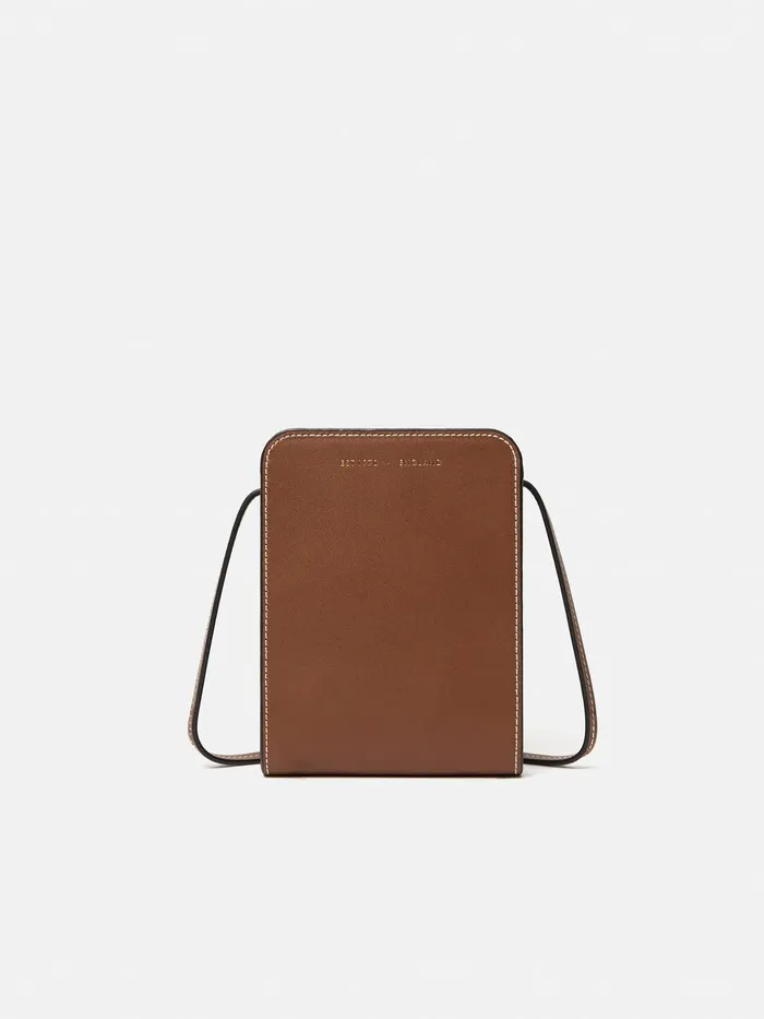 Women Leather Crossbody Phone Bag Tan Jigsaw Leather