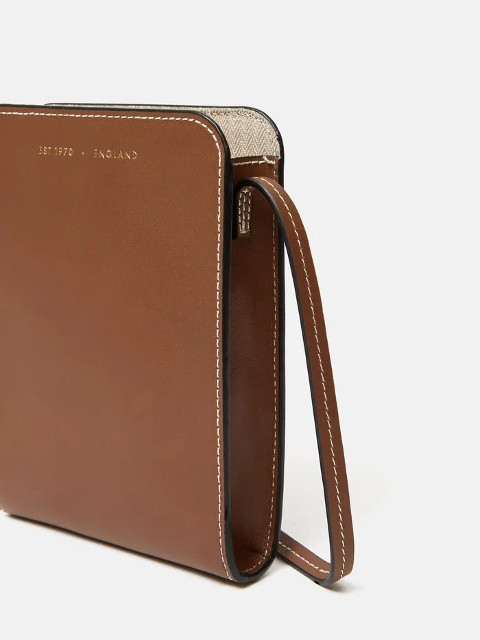 Women Leather Crossbody Phone Bag Tan Jigsaw Leather