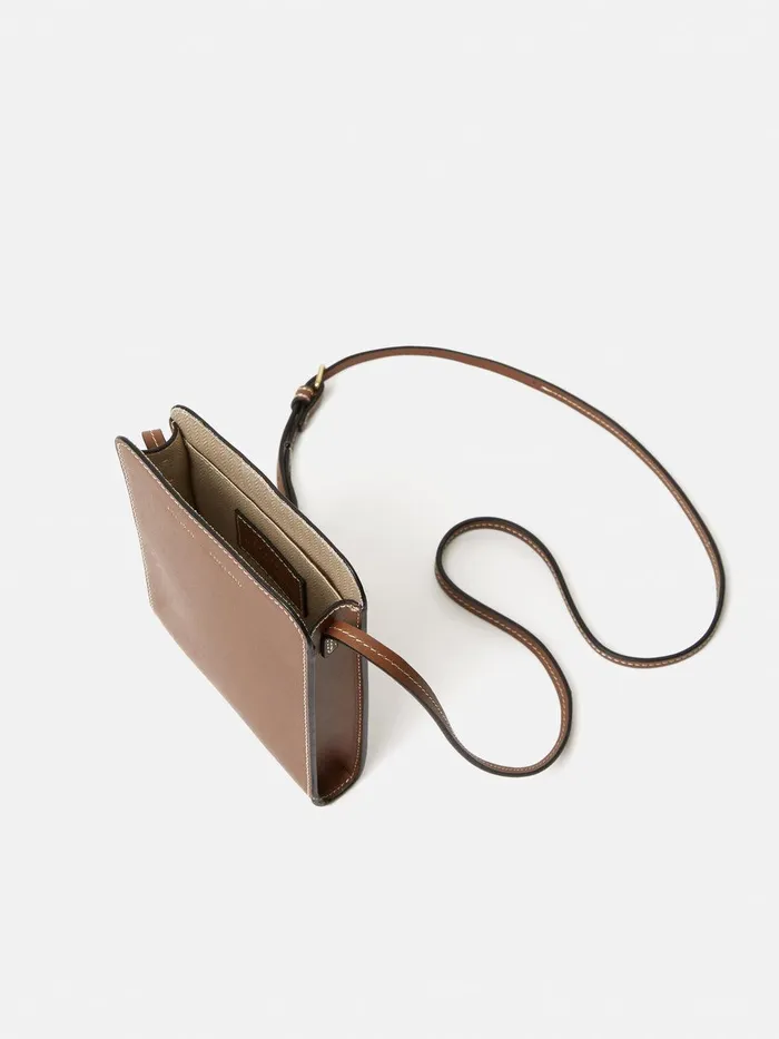 Women Leather Crossbody Phone Bag Tan Jigsaw Leather