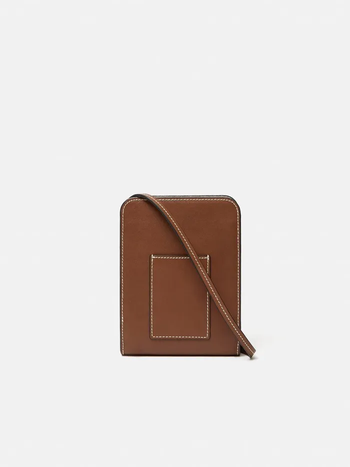 Women Leather Crossbody Phone Bag Tan Jigsaw Leather