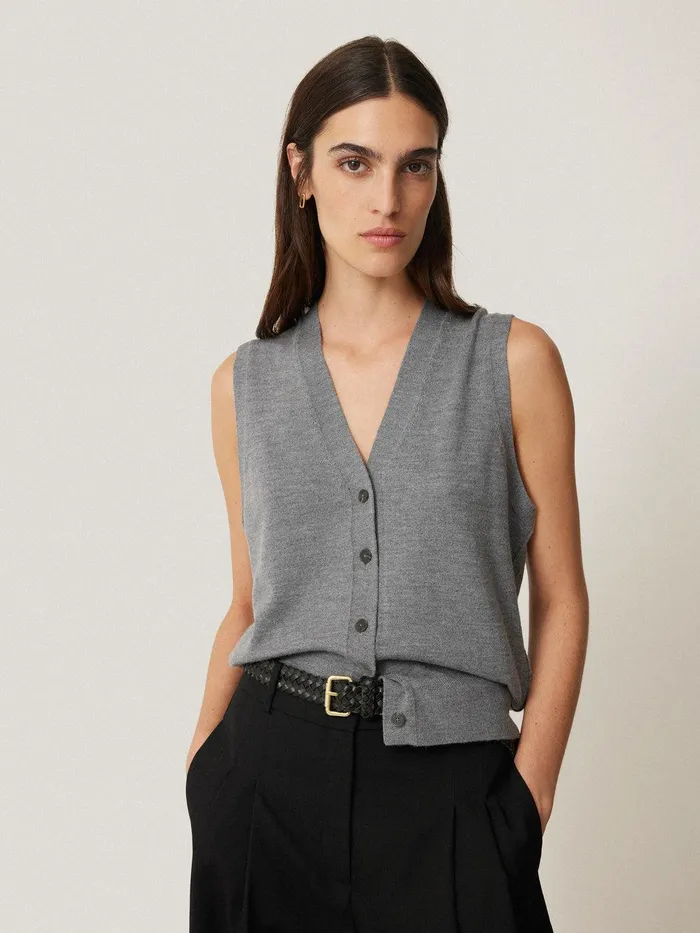 Women Lightweight Merino Waistcoat Grey Jigsaw Shirts and Tops