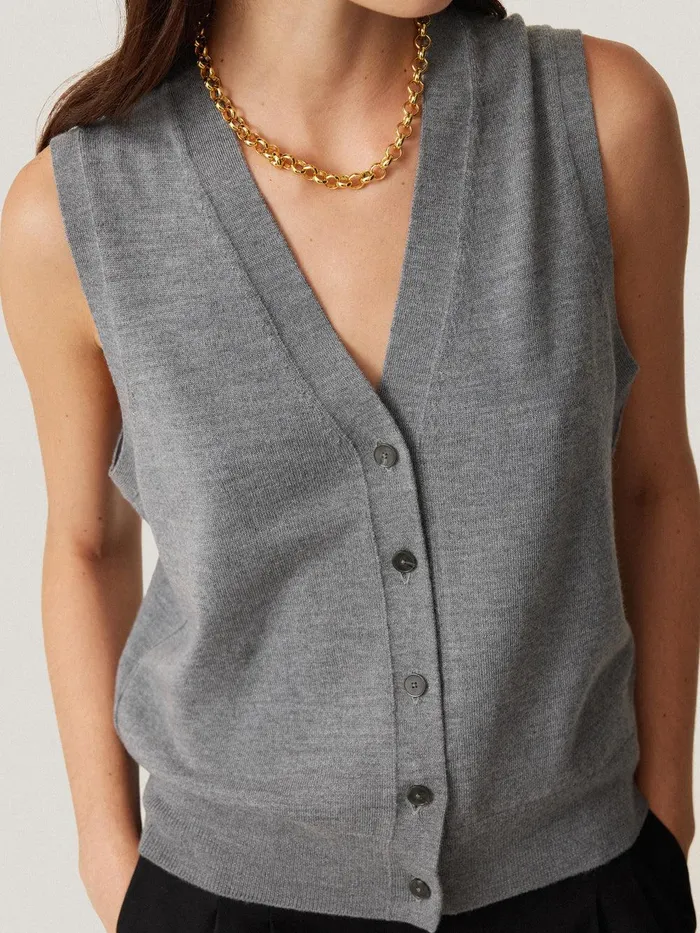 Women Lightweight Merino Waistcoat Grey Jigsaw Shirts and Tops