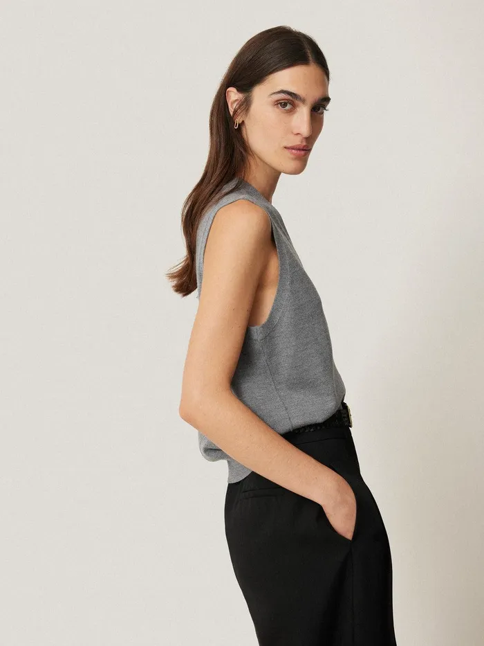 Women Lightweight Merino Waistcoat Grey Jigsaw Shirts and Tops
